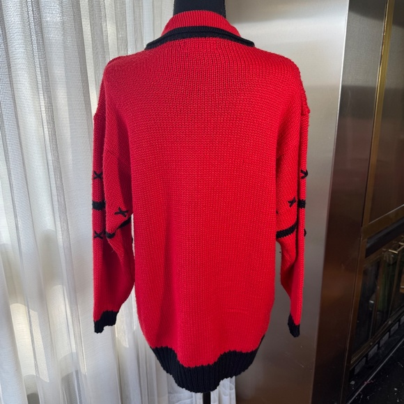 Vintage 1980s sweater, red, black, yellow oversized top, Michel Sport 12/14 (L) - Picture 5 of 10